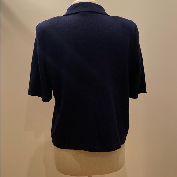 Mita Vintage Womens Navy Short Sleeve Knit Top Blazer w gold Buttons / Size 14 - Picture 7 of 9